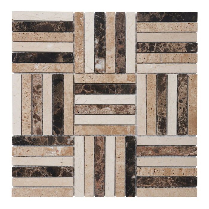 Sample - TDH362NS Natural Stone Emperador Brown Beige Mosaic Tile