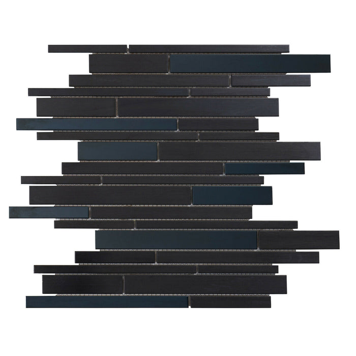 Sample - TDH25MDR Metal Metallic Black Industrial Linear Interlocking Mosaic Tile