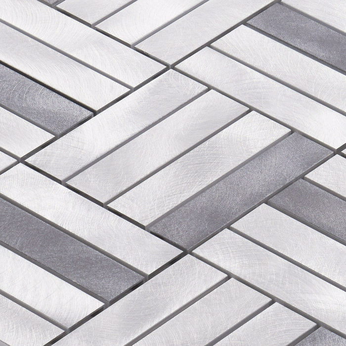 Sample - TDH267AL Aluminum Metal Silver Gray Metallic Mosaic Tile