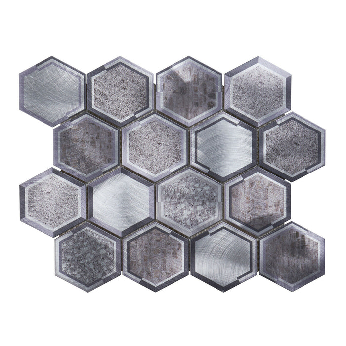 Sample - TDH60MDR Gray Aluminum Metallic Hexagon Mosaic Tile