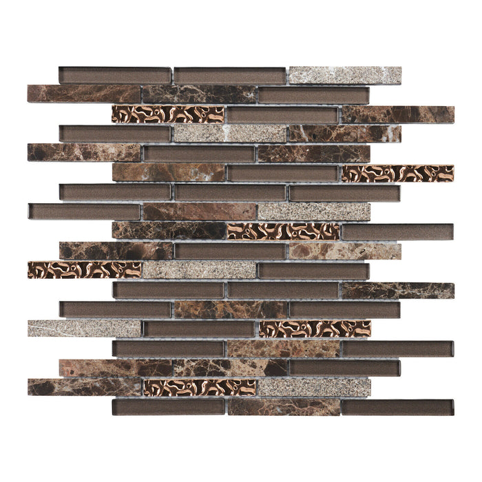 Sample - TDH332NS Natural Stone Glass Emperador Brown Rose Gold Mosaic Tile