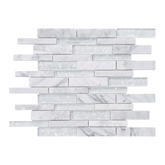 Sample - TDH471NS Natural Stone Glass Carrara White Mosaic Tile