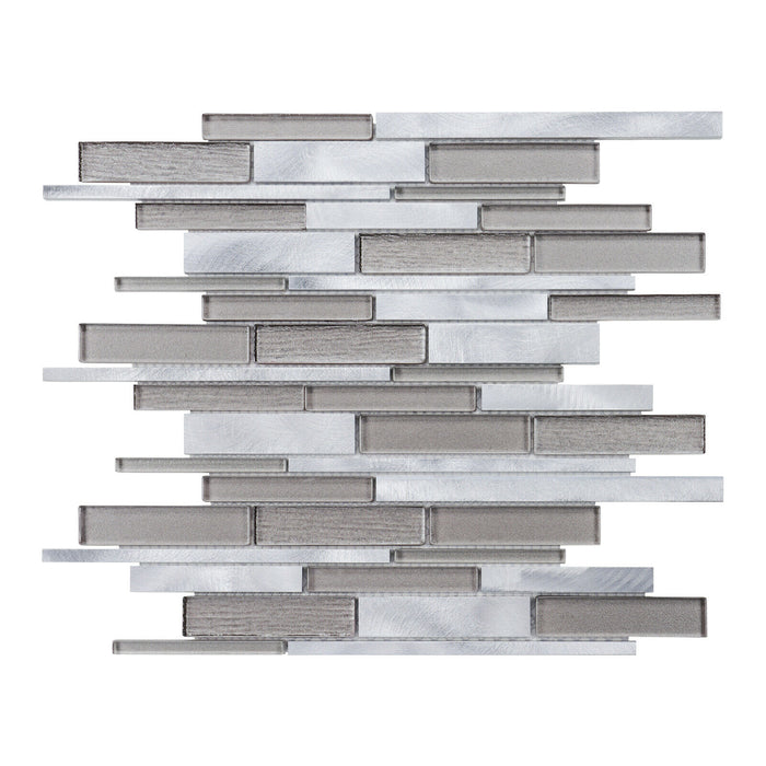 Sample - TDH430AL Aluminum Crystal Glass Taupe Gray Silver Metallic Metal Mosaic Tile