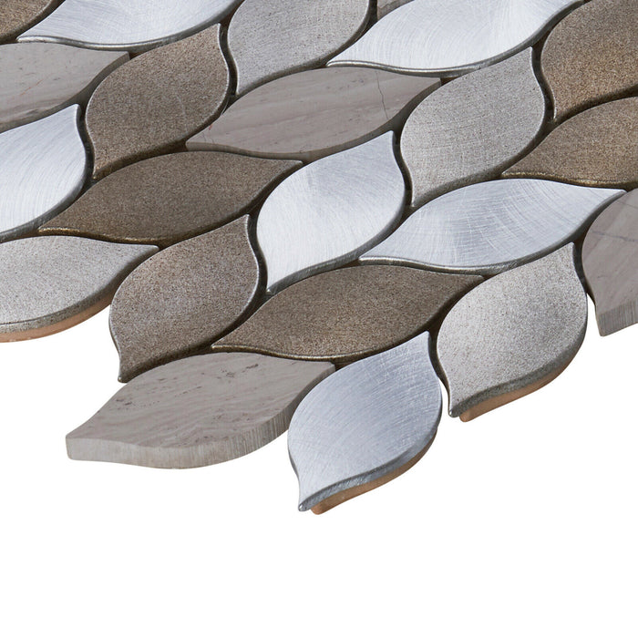 Sample - TDH66MDR Earth Tone Gray Metallic Natural Stone Leaves Pattern Mosaic Tile
