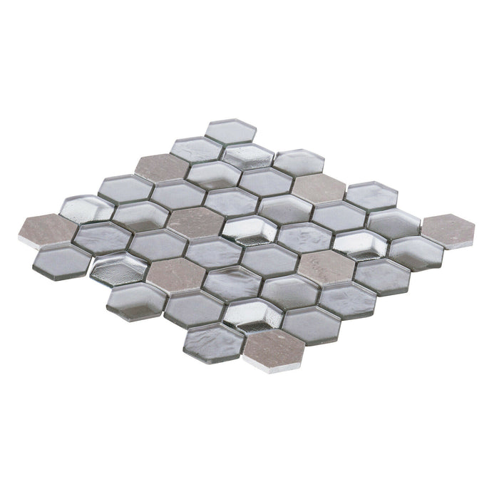 Sample - TDH29MDR Gray Metallic 3D Glass Marble Stone Hexagon Mosaic Tile