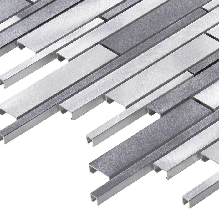 Sample - TDH438AL Aluminum Metal Silver Gray Metallic Mosaic Tile