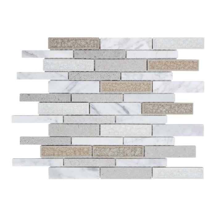 Sample - TDH460NS Natural Stone Crackle Glass Carrara White Gray Beige Mosaic Tile