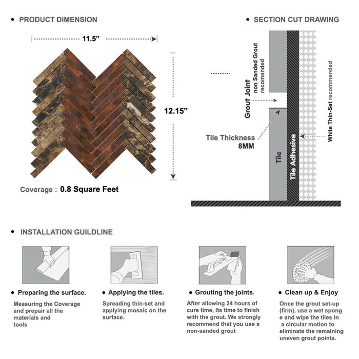 Sample - TDH394AC Antique Copper Natural Stone Emperador Brown Metallic Metal Mosaic Tile