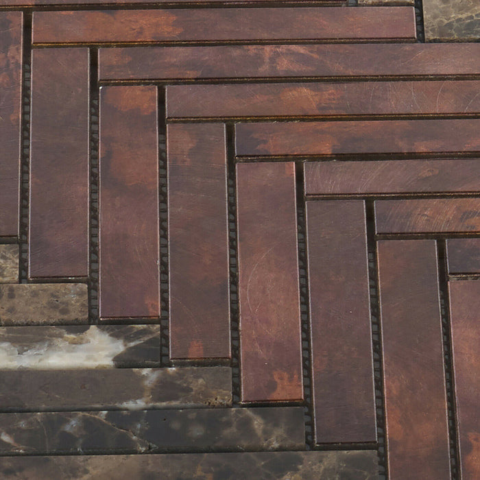 Sample - TDH394AC Antique Copper Natural Stone Emperador Brown Metallic Metal Mosaic Tile