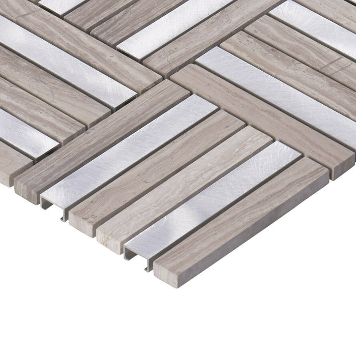 TDH351AL Aluminum Natural Stone White Oak Marble Taupe Gray Metallic Metal Mosaic Tile