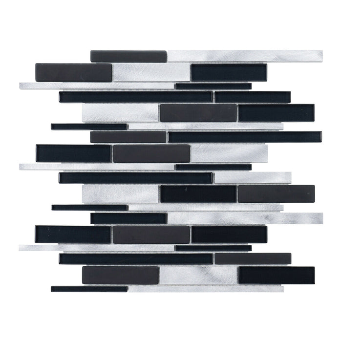 Sample - TDH428AL Aluminum Crystal Glass Black Silver Metallic Metal Mosaic Tile