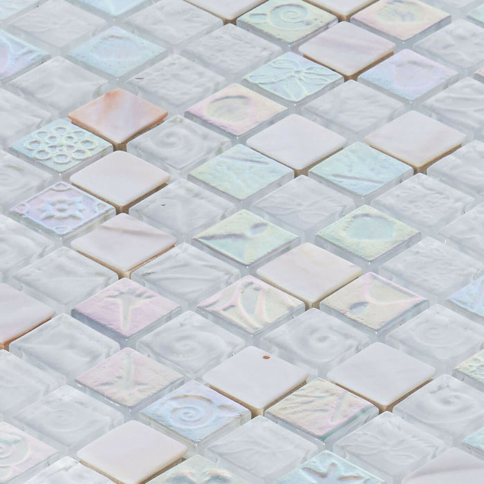Sample - TDH10MDR White Glass Mother of Pearl 1" Grid Mosaic Tile