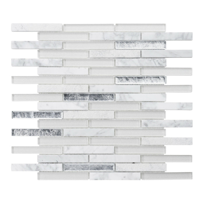 Sample - TDH325NS Natural Stone Metallic Glass Cararra White Mosaic Tile