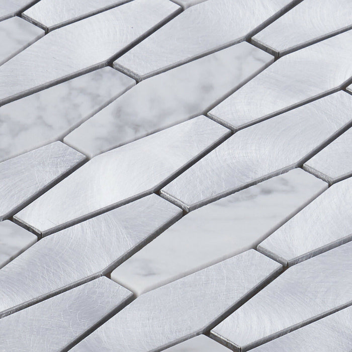 TDH38MDR White Calacatta Marble Aluminum Metallic Hexagon Mosaic Tile