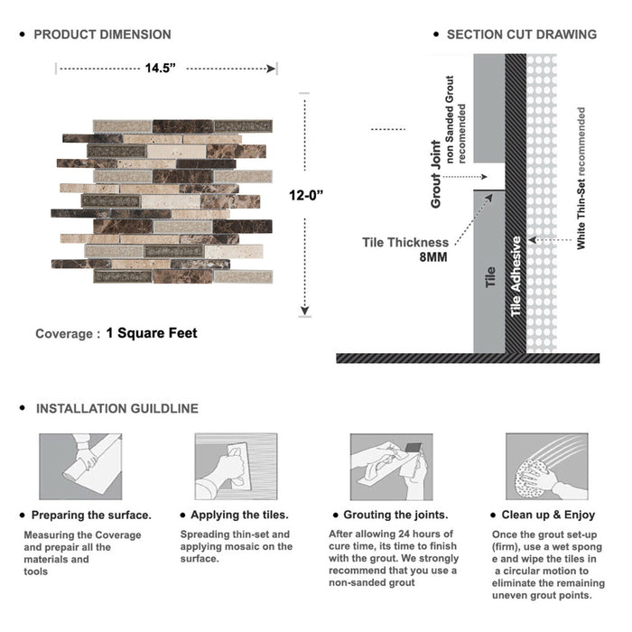 Sample - TDH480BS Natural Stone Crackle Glass Emperador Brown Beige Mosaic Tile