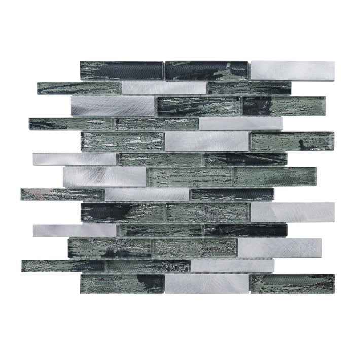 Sample - TDH495AL Aluminum Crystal Glass Gray Silver Metallic Mosaic Tile