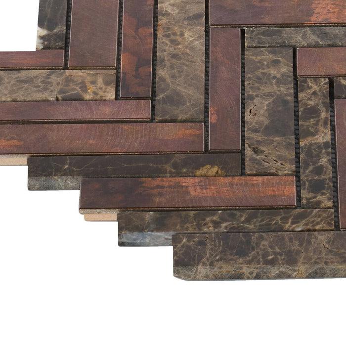 Sample - TDH410AC Antique Copper Natural Stone Emperador Brown Metallic Metal Mosaic Tile