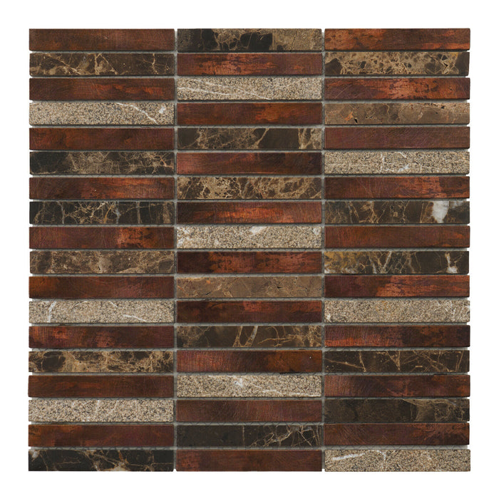 TDH283AC Antique Copper Natural Stone Emperador Brown Metallic Metal Mosaic Tile