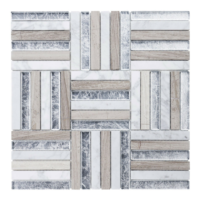 Sample - TDH371NS Natural Stone Crystal Glass Taupe Gray White Mosaic Tile