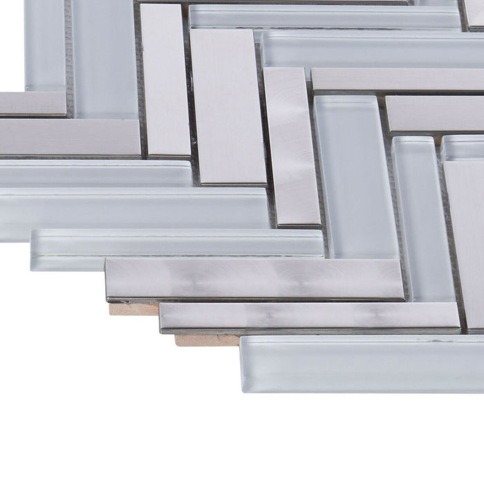TDH414SS Stainless Steel Brushed Nickel Swirling Glass White Silver Metallic Metal Mosaic Tile