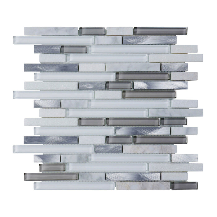 Sample - TDH2MDR White Gray Aluminum Glass Stone Mosaic Tile