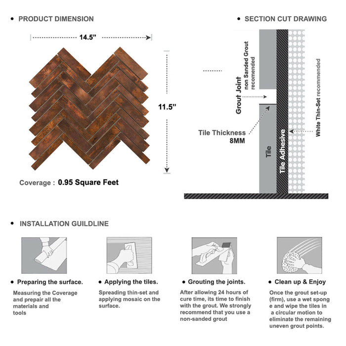 Sample - TDH407AC Antique Copper Brown Metallic Metal Mosaic Tile