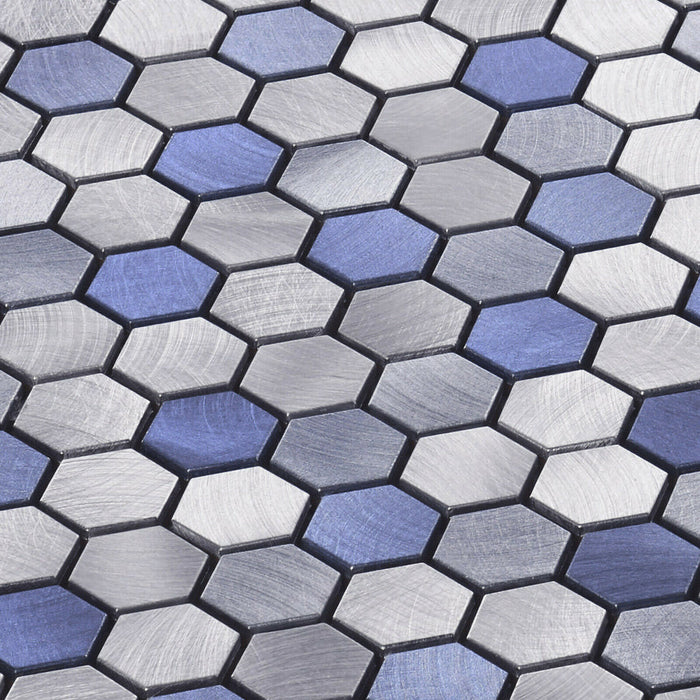 Sample - TDH52MDR Blue Marble Gray Aluminum Metallic Hexagon Mosaic Tile