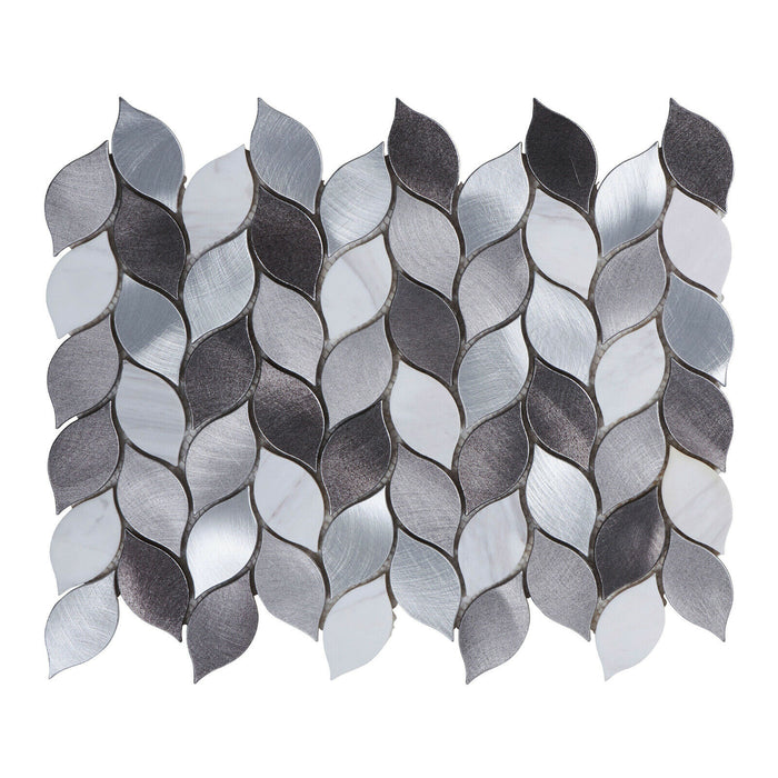 Sample - TDH65MDR Gray Metallic Natural Stone Leaves Pattern Mosaic Tile