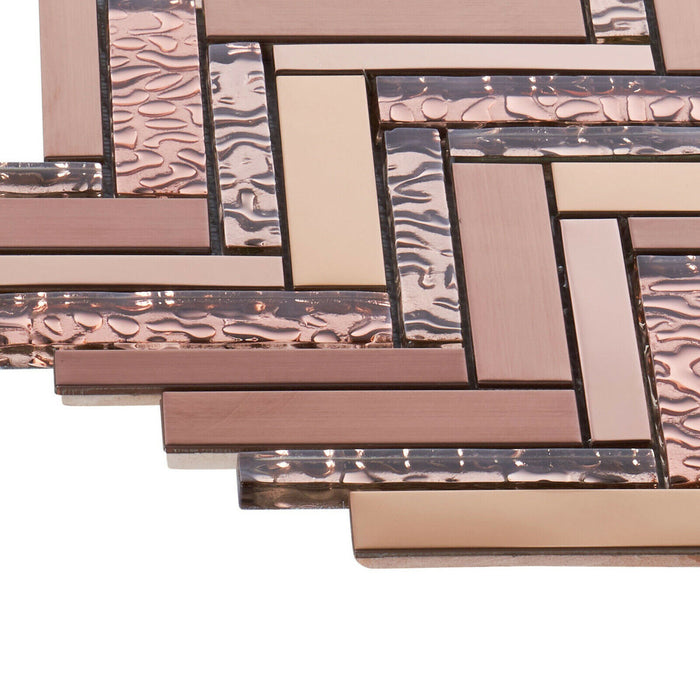 TDH413RG Stainless Steel Crystal Glass Rose Gold Copper Metallic Metal Mosaic Tile