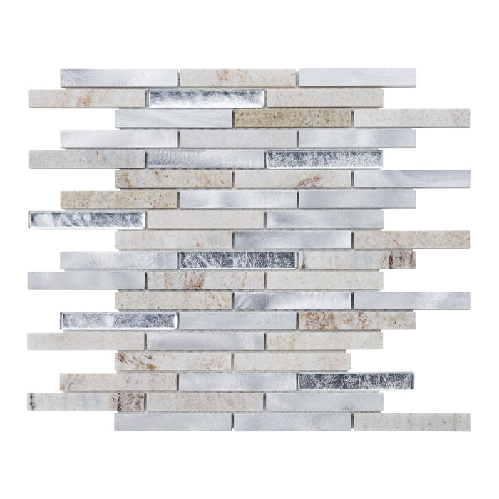 Sample - TDH331AL Aluminum Natural Stone Quartzite Glass Taupe Gray Metallic Metal Mosaic Tile