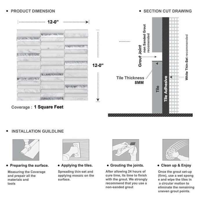 Sample - TDH290NS Natural Stone Carrara Marble Crystal Glass White Mosaic Tile