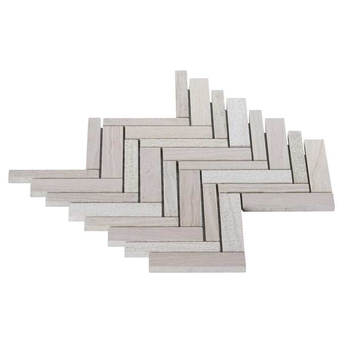 Sample - TDH404NS Natural Stone White Oak Marble Taupe Gray Mosaic Tile