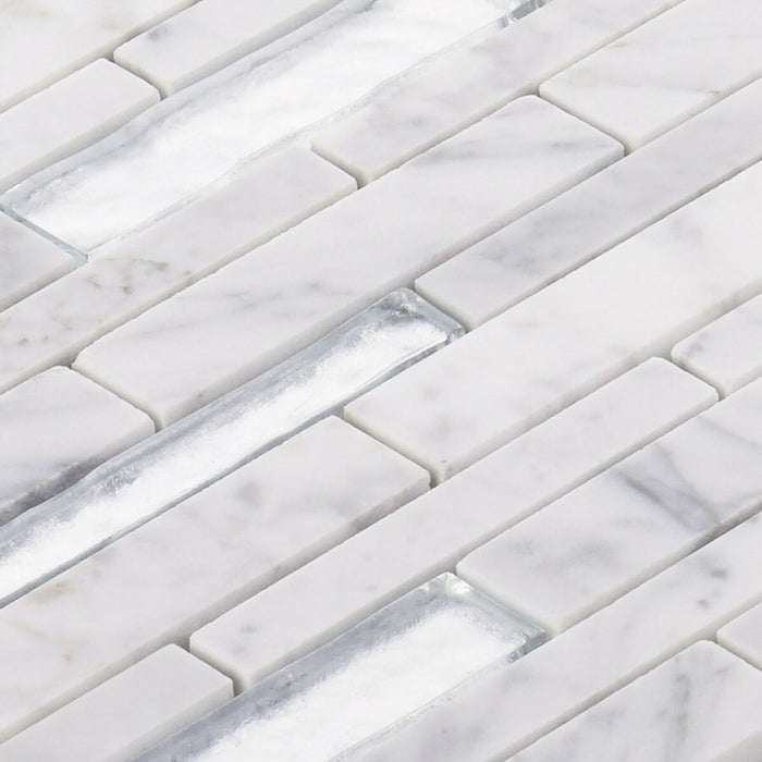 Sample - TDH463NS Natural Stone Crystal Glass Carrara White Mosaic Tile