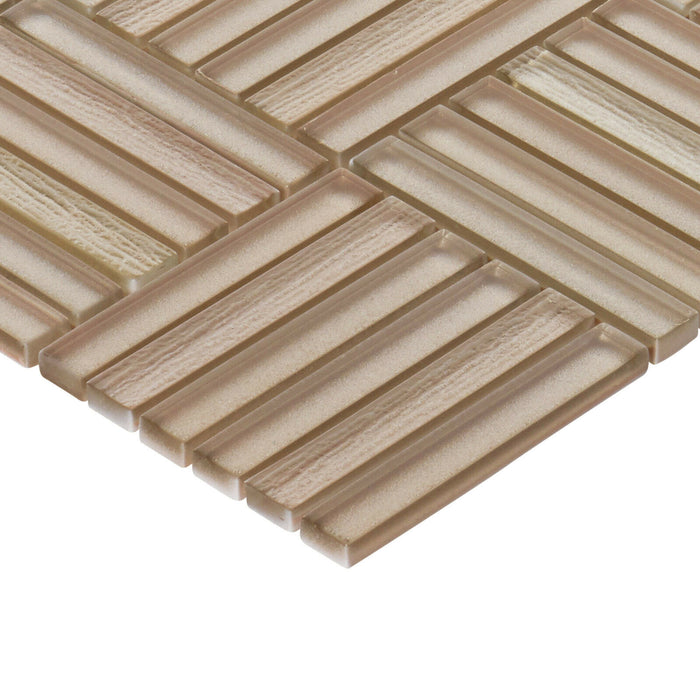 Sample - TDH380MG Metallic Glass Beige Cream Mosaic Tile