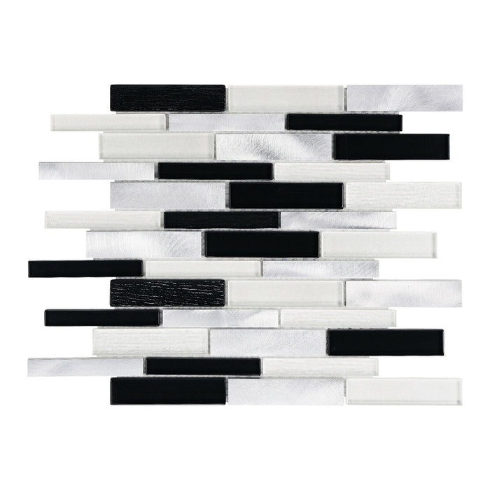 Sample - TDH502AL Aluminum Glass Black White Silver Metallic Mosaic Tile