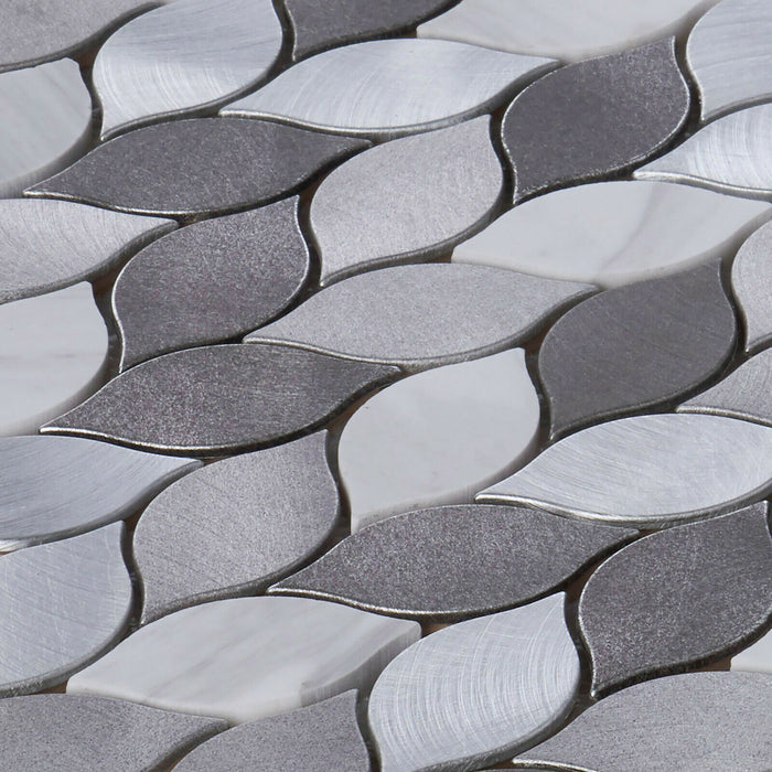 Sample - TDH65MDR Gray Metallic Natural Stone Leaves Pattern Mosaic Tile