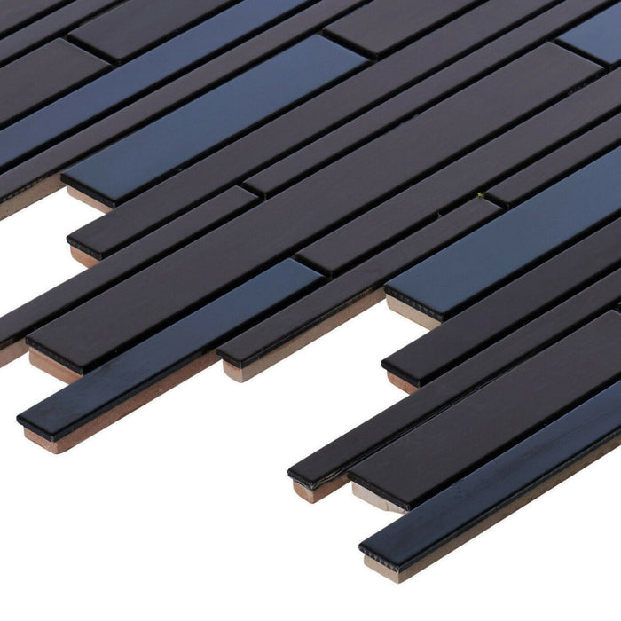 Sample - TDH25MDR Metal Metallic Black Industrial Linear Interlocking Mosaic Tile