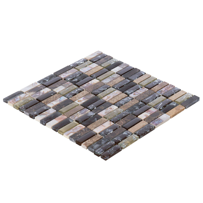 Sample - TDH7MDR Brown Beige Glass Stone Mother of Pearl Stack Mosaic Tile
