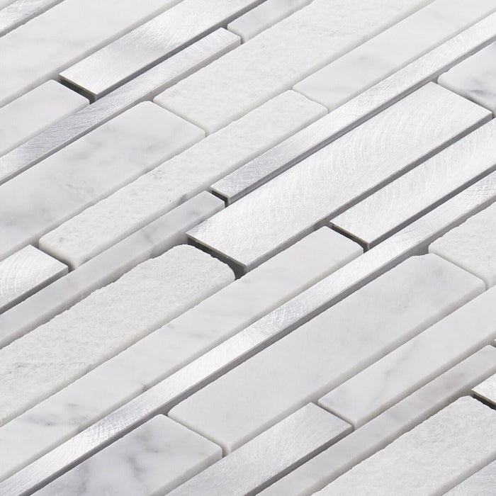 TDH446AL Aluminum Natural Stone Carrara White Silver Metallic Metal Mosaic Tile