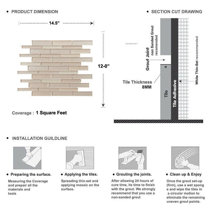 Sample - TDH505MG Metallic Glass Beige Cream Mosaic Tile