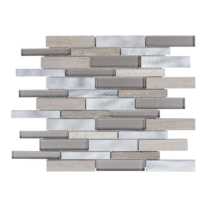 Sample - TDH500AL Aluminum Natural Stone White Oak Marble Glass Taupe Gray Silver Metallic Mosaic Tile