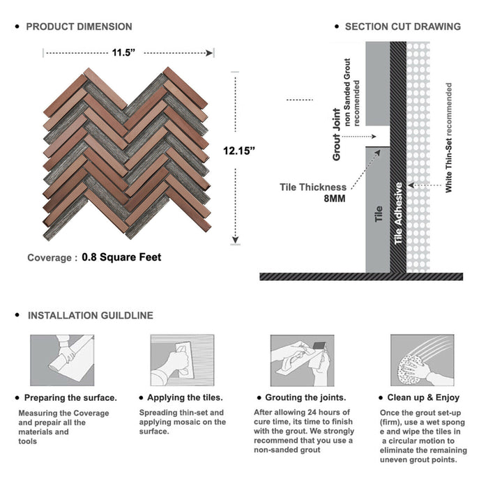 Sample - TDH393RG Stainless Steel Crystal Glass Rose Gold Metallic Metal Mosaic Tile