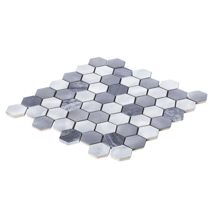 Sample - TDH33MDR Gray Marble Aluminum Metallic Hexagon Mosaic Tile