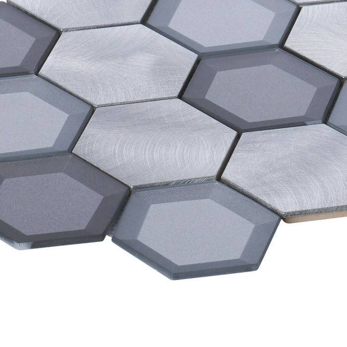Sample - TDH61MDR Gray Aluminum Metallic 3D Crystal Glass Hexagon Mosaic Tile