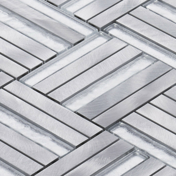 Sample - TDH369AL Aluminum Glass Silver Metal Metallic Mosaic Tile