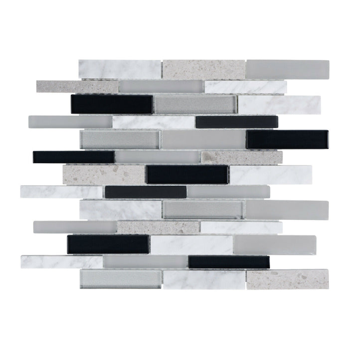 Sample - TDH492NS Natural Stone Glass Carrara White Gray Black Mosaic Tile