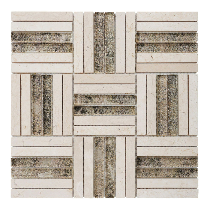 Sample - TDH361NS Natural Stone Marble Crystal Glass Beige Cream Mosaic Tile