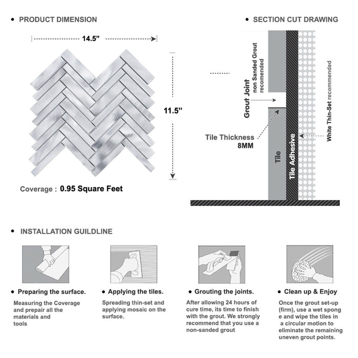 Sample - TDH408AL Aluminum Metal Silver Metallic Mosaic Tile