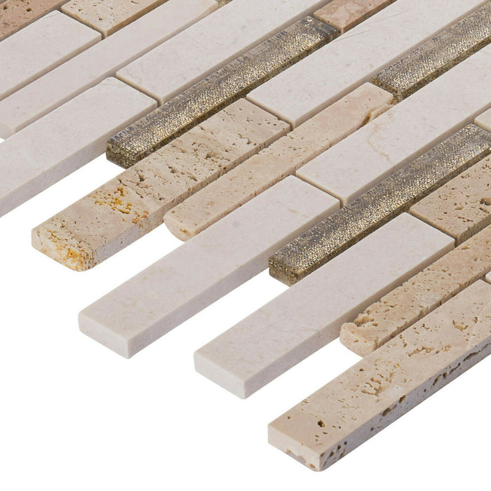 Sample - TDH483NS Natural Stone Crema Marfil Glass Beige Cream Mosaic Tile