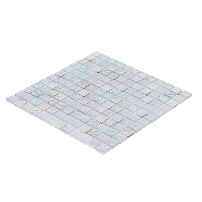 TDH10MDR White Glass Mother of Pearl 1" Grid Mosaic Tile